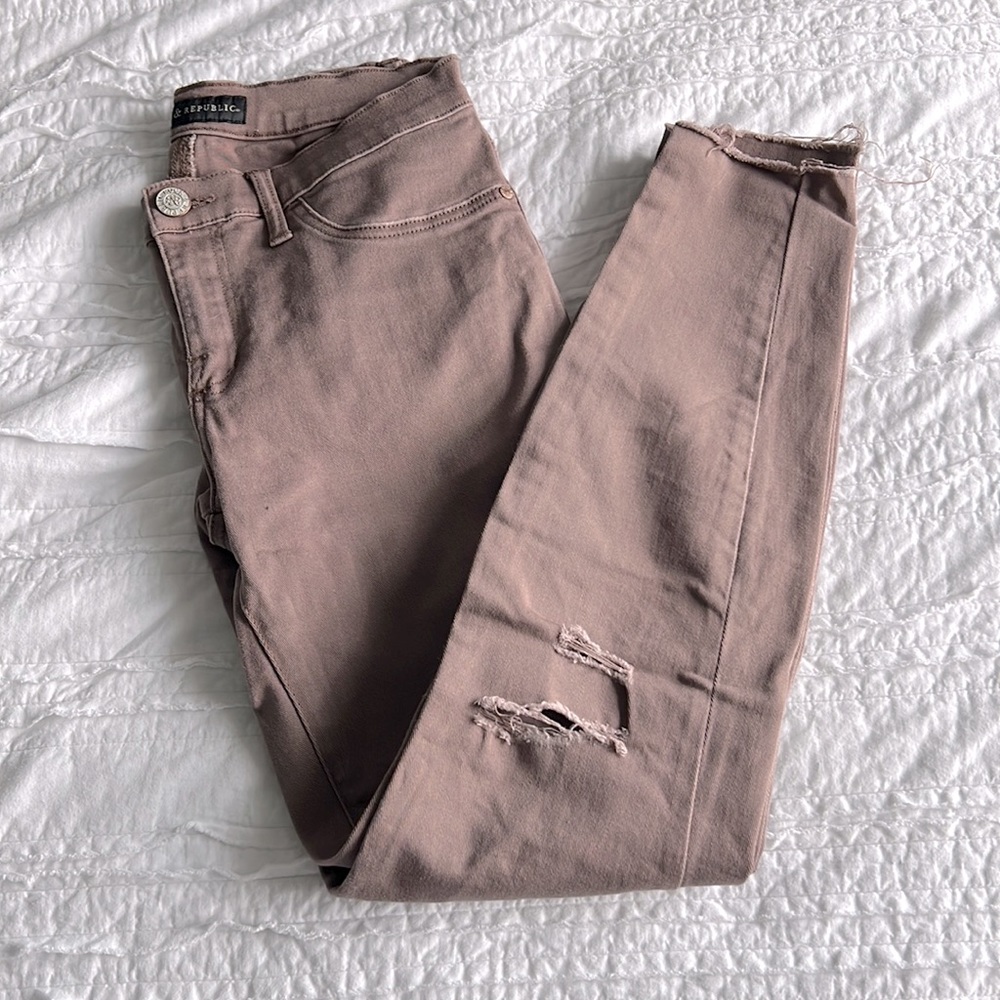 Tan/blush/purple skinny jean